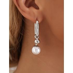 Women's chic asymmetrical hoop earrings with pearl and metal ball embellishments - modern and elegant, suitable for fashionable women to wear for daily and eve