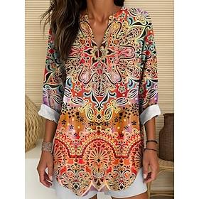 Women's Blouse Graphic Paisley Vintage Tropical Hawaiian Long Sleeve V Neck Regular Tops Daily Holiday Beach Wear Print Red Blue Purple Green Summer Spring