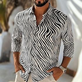Men's Geometric Stripes Waves Shirt Button Up Shirt Casual Dress Shirt Long Sleeve Fashion Casual Formal Vacation Dailywear Summer Spring Turndown 3D Print Col