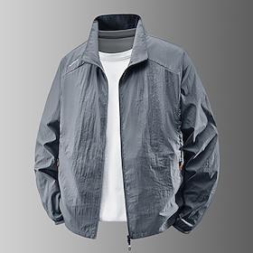 Men's Lightweight Jacket Outdoor Casual Portable UV Sun Protection Pocket Summer Spring Fall Solid Color Active Vintage Turndown Regular Dark Gray White Navy B