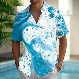 Men's Optical Illusion Water Droplets Water Ripple Shirt Summer Shirt Button Up Shirt Short Sleeve Fashion Casual Outdoor Vacation Dailywear Summer Spring Turn