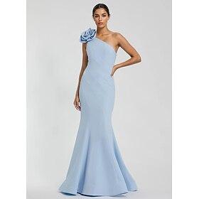 Mermaid / Trumpet Evening Gown Elegant Dress Formal Wedding Guest Floor Length Sleeveless One Shoulder Stretch Crepe with Pleats 2025