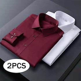 Men's Dress Shirt Non Iron Shirt Plain Formal Wedding GreenGray PinkRed Navy BlueRed GreenNavy Blue Long Sleeve Turndown Spring Fall Clothing Apparel Multi-pac