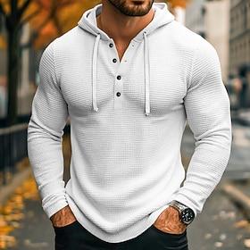Men's Waffle Shirt T Shirt Tee Top Long Sleeve Shirt Long Sleeve Hoodie Hooded Fall Spring Fall Plain Fashion Designer Basic Hooded Casual Vacation Street Wh