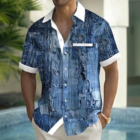 Men's Distressed Print Denim-like Shirt Summer Shirt Button Up Shirt Short Sleeve Fashion Casual Outdoor Vacation Dailywear Summer Spring Turndown 3D Print Col