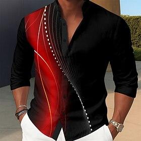 Men's Geometric Gradient Waves Shirt Stand Collar Shirt Long Sleeve Fashion Casual Dailywear Holiday Spring Fall Mandarin Collar Band Collar 3D Print Button Up