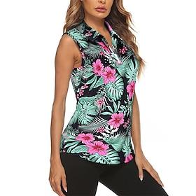 Women's Graphic Tropical Floral Botanical Sport Shirt Golf Polo Shirt Tennis Shirt Sleeveless Zipper High Elasticity Moisture Wicking Breathable Tennis Golf Pi
