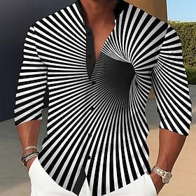 Men's Optical Illusion Hole Shirt Stand Collar Shirt Long Sleeve Fashion Casual Dailywear Holiday Spring Fall Mandarin Collar Band Collar 3D Print Button Up Sh