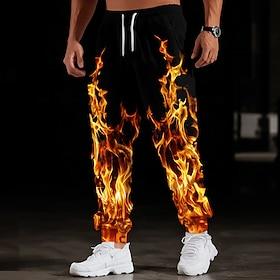 Men's Optical Illusion Lightning Flame Sweatpants Joggers Trousers Mid Waist Drawstring Elastic Waist Casual Jogging Streetwear Workout Athletic Sweatpants wit
