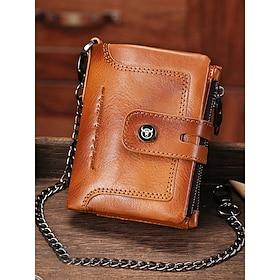 Men's Genuine Leather RFID Blocking Wallet with Chain, Anti-Theft Brush Lining, Wear-Resistant Bifold Purse for Travel, Work and Daily Use