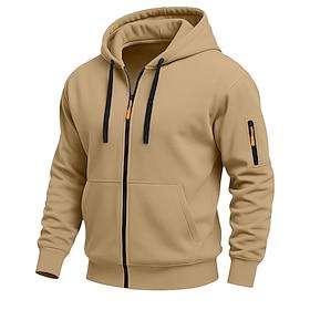 Men's Hoodie Full Zip Hoodie Fleece Hoodie Tactical Hoodie Blue Black White Army Green Red Hooded Plain Zipper Pocket Casual Daily Sports Outdoor Polyester St