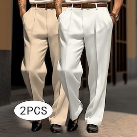 Men's Trousers Dress Pants Suit Pants Front Pocket Straight Leg Multi-pack Plain Comfort Full Length Wedding Party Business Fashion Chic Modern WhiteKhaki Bla