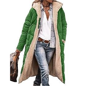 Women's Winter Coat Windproof Warm Open Front Vintage Daily Casual Plain Vacation Casual Daily Open Front Long Hooded Regular Fit Long Sleeve Outerwear Pink Bl