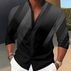 Men's Geometric Stripe Gradient Color Shirt Stand Collar Shirt Long Sleeve Fashion Casual Dailywear Holiday Spring Fall Mandarin Collar Band Collar 3D Print Bu