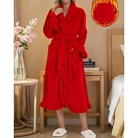 Women's Robe Casual Pure Color Pocket Home Daily Bed Long Sleeve Shirt Collar Black White Pink Red Purple Fall Winter Loose Fit