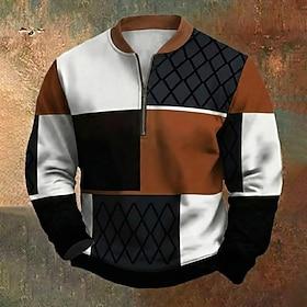 Men's Sweatshirt Quarter Zip Sweatshirt Black Half Zip Color Block Sports Outdoor Daily Holiday Polyester Vintage Streetwear Casual Spring Fall Clothing App