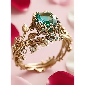 Women's Alloy Green Gemstone Leaf Design Ring, Available in Multiple Colors, Perfect for Valentine's Day Outfits