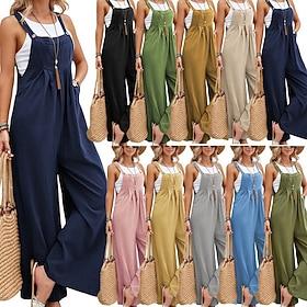 Women's Normal Jumpsuit Active Solid Color Sleeveless Wide Leg Square Neck Pocket Daily Vacation Loose Fit Black Pink Army Green Summer