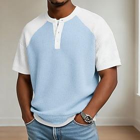 Men Waffle T-shirt Tee Top Short Sleeve Henley Summer Spring Spring Summer Solid Color Textured Fashion Designer Casual Color Block Knitted Casual Daily Outdo