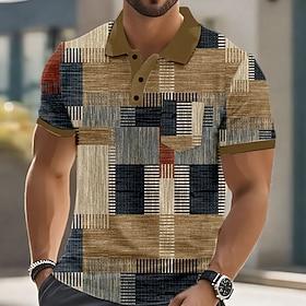 Men's Color Block Polo Short Sleeve Polo Shirts Collared Shirts Casual Outdoor Athleisure Daily Wear 3D Print Buttons Summer Blue Purple Brown