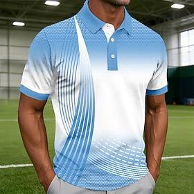Men's Geometic Line Polo Shirts Short Sleeve Polo Shirts Collared Shirts Casual Athleisure Buttons Spring Summer Blue Pink Purple