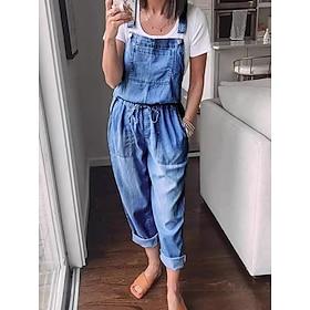 Women's Jumpsuit Active Solid Color Sleeveless Wide Leg Square Neck Drawstring Patchwork Daily Vacation Regular Fit Blue Light Blue Summer
