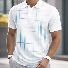 Men's Geometic Line Polo Shirts Short Sleeve Polo Shirts Collared Shirts Casual Athleisure Buttons Spring Summer Blue Black Yellow