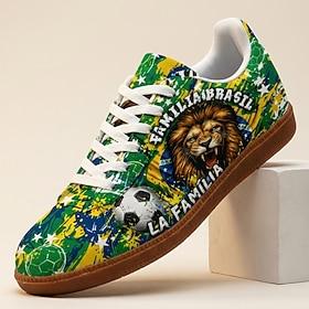 Herresneakers med brasiliansk løve-print, afslappede sneakers, snørebånd, lette, komfortable vandresko til fodboldfans til VM-kampdag, sportsbegivenheder, rejs