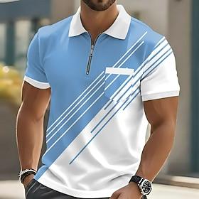 Men's Geometic Polo Shirts Short Sleeve Polo Shirts Lapel Casual Outdoor Holiday Daily Wear Pocket 3D Print Spring Summer Blue Black Purple