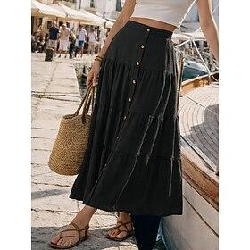 Dame Ferienederdel Elegant Mode Afslappet Maxi Medium Talje Nederdele Uelastisk Daglig Strand Sort Sommer
