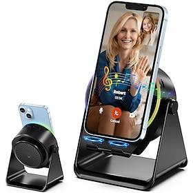 Trådløs induktionshøjttaler med telefonstativ, 360 grader roterende bærbar stereoforstærker, RGB-lys, trådløs 5.3-forbindelse, perfekt til mænd, kvinder, teena