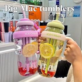Large Capacity Plastic Water Bottle Cute Portable Children's Plastic Cup Leakproof with Straw Sports Water Cup Summer Cute for Travel, Beach Outdoor