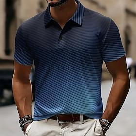 Men's Geometic Polo Shirts Short Sleeve Polo Shirts Collared Shirts Casual Athleisure 3D Print Buttons Breathable Mesh Summer Spring Blue Purple Gray