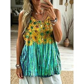 Dame Boho skjorte Boheme Aktiv Ferie Uden ærmer Scoop hals Lange toppe Afslappet Grøn Sommer Forår