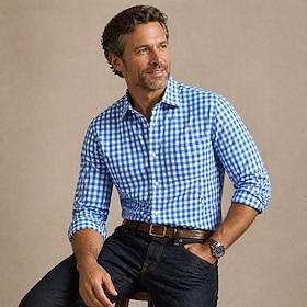 Men's Business Shirt Cotton Blend Non-Iron Long Sleeve Blue Formal Shirt