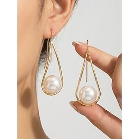 Women's Alloy Water-Drop Earrings with Faux Pearl, Elegant Minimalist Design for Daily Wear, Business, Vacation and Semi-Formal Occasions