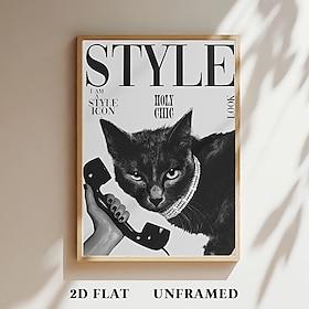 Retro Fashion Animals Poster, 1pc Unframed Popular Black Cat Print Magazine Canvas Prints, Wall Decor, Artwork Wall Painting for Gift, Bedroom, Bathroom, Livin