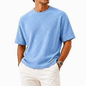 Men's Waffle Shirt T Shirt Short Sleeve Shirt Tee Top Short Sleeve Crew Neck Summer Spring Solid Color Streetwear Stylish Casual Crewneck Plain Casual Daily Ou