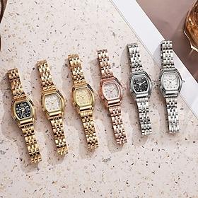 Women's Vintage Barrel-Shaped Watch, Elegant Tonneau Quartz Wristwatch with Stainless Steel Link Bracelet, Small Face Ladies Dress Watch for Business Casual Da