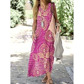 Dame Maxikjole Sommerkjole Hverdagskjole A Linje Kjole Off Shoulder Kjole Ferie Stilfuld Ferie Løstsiddende Grafisk Paisley Uden ærmer V-hals Sort Rosa Sommer
