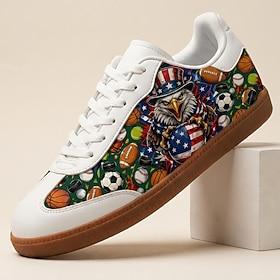 Herre USA Fodbold Print Low Top Sneakers Snøre Casual Fodbold Fan Sko Letvægts Gummisål Mode Trænere til Herre Kampe Stadion Hejse Sportsbegivenheder og Hverda