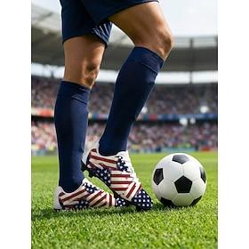 Herre fodboldstøvler med USA-flagtryk - blårøde fodboldstøvler med skridsikker gummisål, åndbart sportsfodtøj til træning, fanbegivenheder, kampe og udendørsak