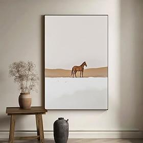 handmade Horse Desert Landscape Painting Gold Leaf Abstract Art Minimalist Acrylic Painting Beige Brown Boho Art Large Living Room Wall Decor