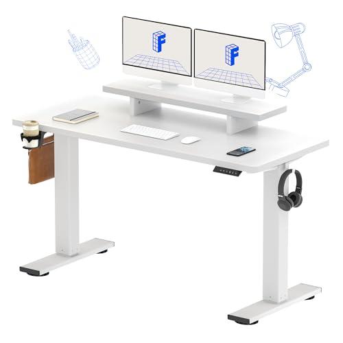 FLEXISPOT Standing Desk with Monitor Stand, 55 x 24 Inches One-Piece Electric Height Adjustable Computer Desk with Cup Holder for Home Office, White