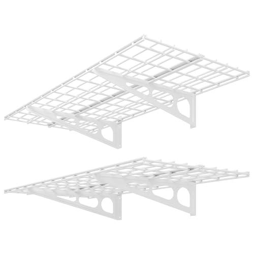 FLEXIMOUNTS 2 Pack 2x4ft Garage Shelving, Wall Shelf Garage Storage Rack, 24-inch-by-48-inch, White, Classic Series