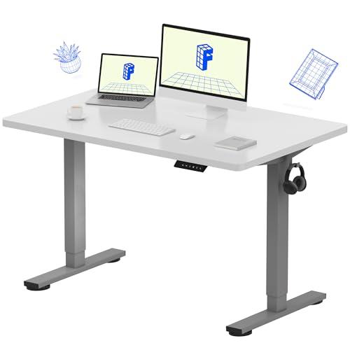 FLEXISPOT EN1 One-Piece Standing Desk with 1-Inch Thick Desktop, 48"x30" Electric Height Adjustable Desk for Home Office & Multi-Device Workstations, White(Silver Frame)