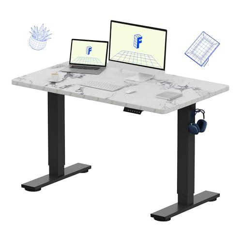 FLEXISPOT EN1 One-Piece Standing Desk with 1-Inch Thick Desktop, 48"x30" Electric Height Adjustable Desk for Home Office & Multi-Device Workstations, Marble Gray