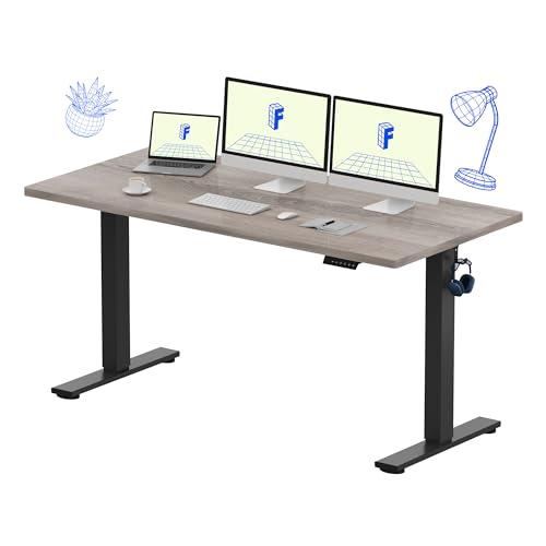 FLEXISPOT EN1 One-Piece Standing Desk with 1-Inch Thick Desktop, 60"x24" Electric Height Adjustable Desk for Home Office & Multi-Device Workstations, Gray Wood