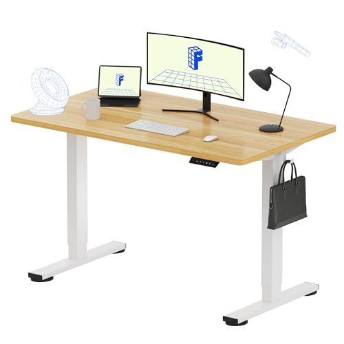 FLEXISPOT EN1 One-Piece Standing Desk, 48"x24" Seamless Desktop Electric Height Adjustable for Home Office, Study Rooms & Multi-Device Workstations, Maple(White Frame)