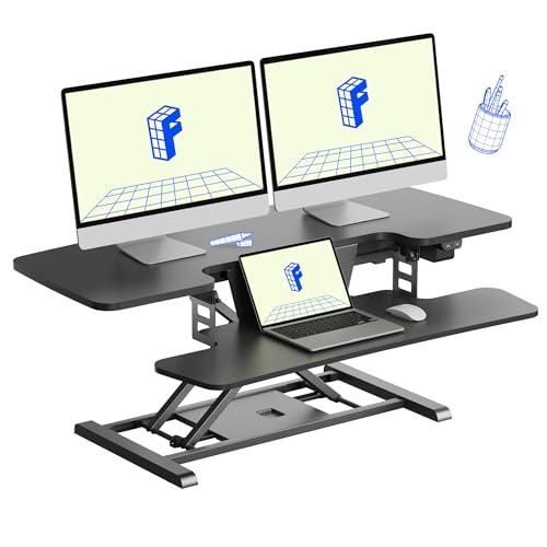 FLEXISPOT 42 inch Electric Motor Desk Converter, Height Adjustable Motorized Stand up Desk Riser with Quick Release Keyboard Tray, Black Monitors and Laptop Workstation